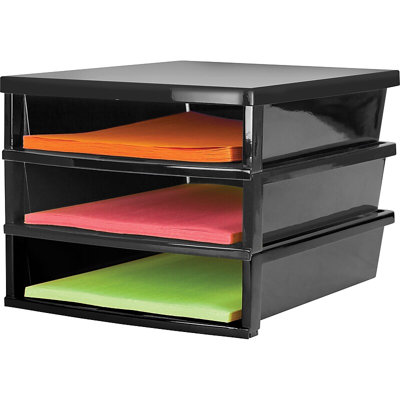 Storex Quick Stack Construction Paper Storage Trays, 8.7" x 11" x 12.4", Black (61642E01C) image 1