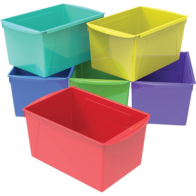 Storex Plastic Double XL Wide Book Bins, 7" x 9.2", Assorted Colors, 6/Carton (71126E06C) image 1