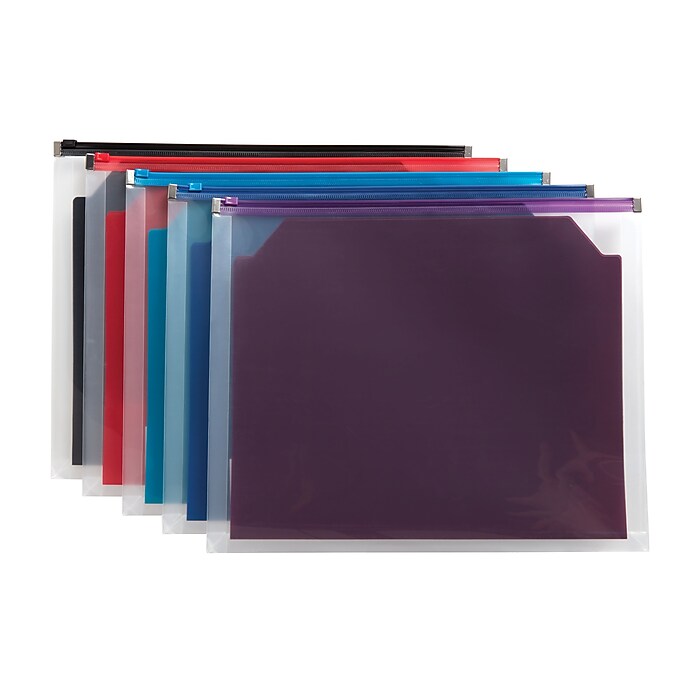 Staples Plastic Zip Envelope with Divider, Assorted Colors, Letter