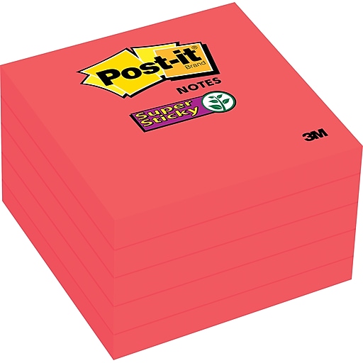 Postit® Super Sticky Notes, 3" x 3", Red, 90 Sheets/Pad, 5 Pads/Pack (6545SSRR) at Staples