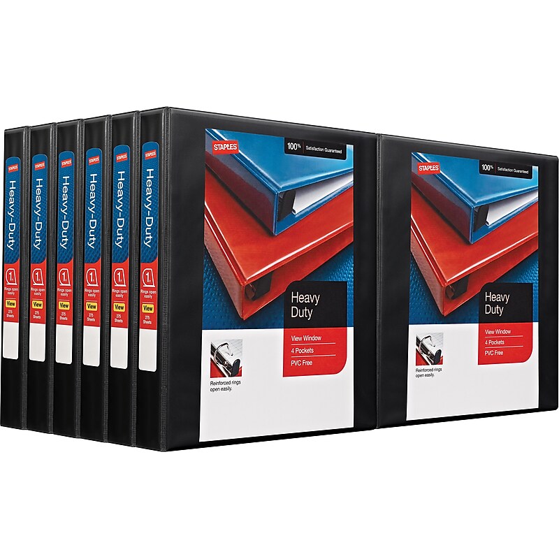 Staples Heavy Duty 1" 3-Ring View Binders, Black, 12/Carton (24664CT) image 1