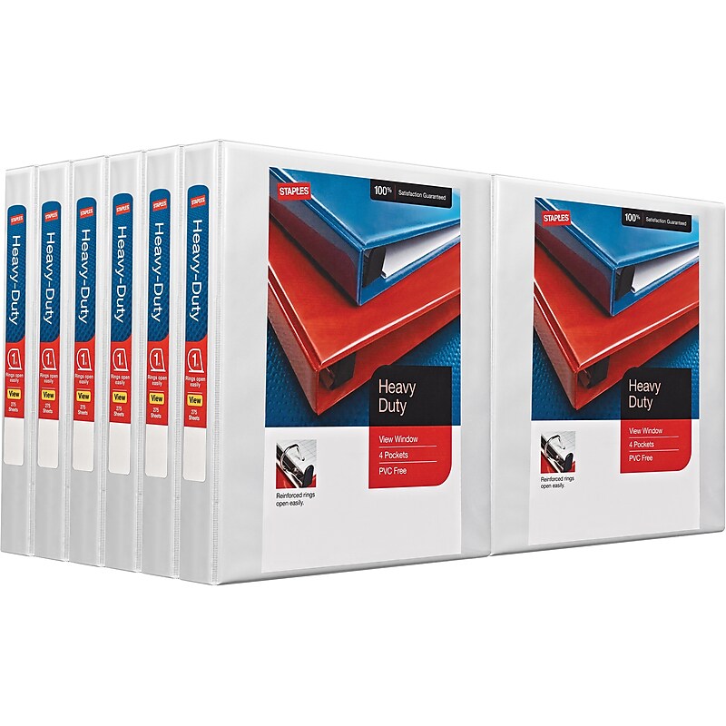 Staples Heavy Duty 1" 3-Ring View Binders, White, 12/Carton (24667CT) image 1