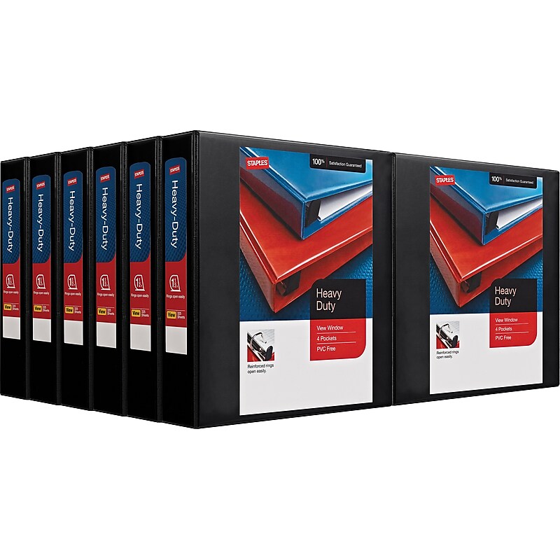 Staples Heavy Duty 1 1/2" 3-Ring View Binders, Black, 12/Carton (24674CT) image 1