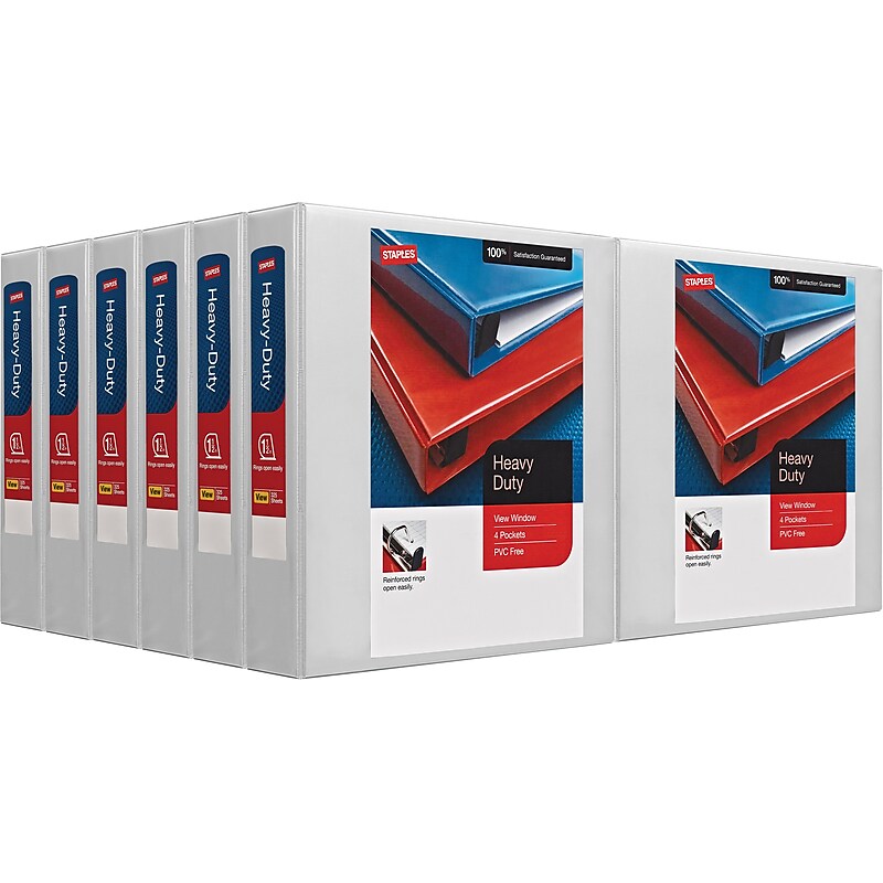 Staples Heavy Duty 1 1/2" 3-Ring View Binders, White, 12/Carton (24677CT) image 1