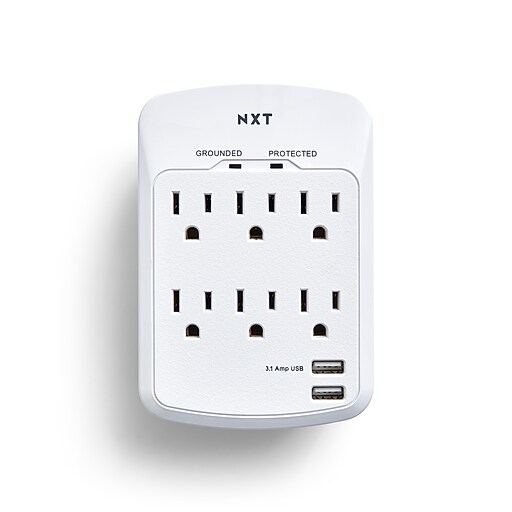 NXT Technologies™ 6Outlet 2 USB Surge Protector Wall Mount, 1200