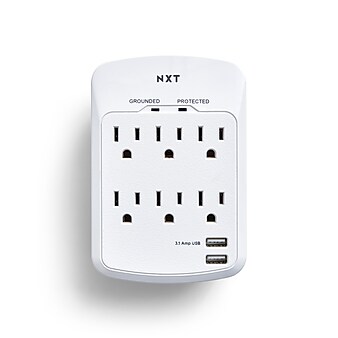 NXT Technologies™ 6-Outlet 2 USB Surge Protector Wall Mount, 1200 Joules (NX54321)