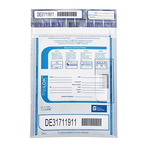 TripLok Series A Deposit Bags, Clear, 100/Pack (585028) | Staples