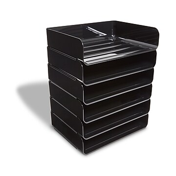 Acrimet Stackable Letter Tray 3 Tier Side Load Plastic Desktop File Organizer (Black Color)
