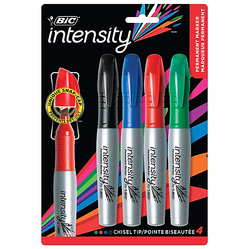 mengsel Roei uit Vermoorden BIC Intensity Permanent Markers, Tank Style, Chisel Tip, Assorted, 4/Pack  (GPMMP41AST) | Staples