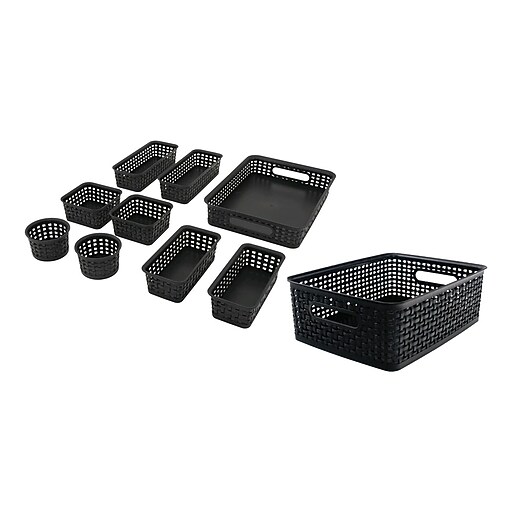 Advantus Plastic Weave Bins Plastic Bins, Black, 10/Pack (38398) Staples