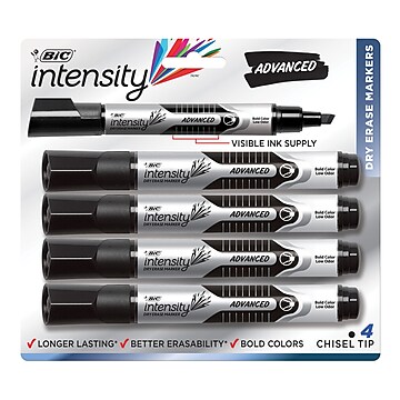 BIC Intensity Advanced Tank Dry Erase Markers, Chisel Tip, Black, 4/Pack (GELITP41BLK)