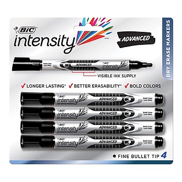 BIC Intensity Dry Erase Markers, Bullet Tip, Black, 4/Pack (GELIPP41-BLK)