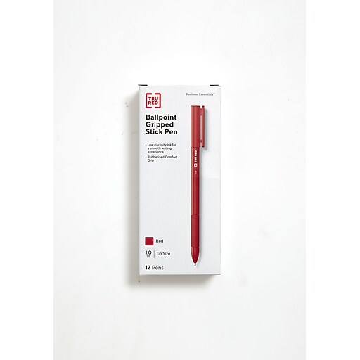 TRU RED™ Ballpoint Gripped Pen, Medium Point, 1.0mm, Red, Dozen (52866)