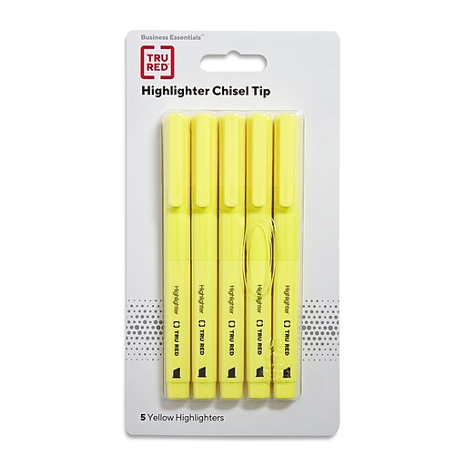 TRU RED™ Pocket Highlighter with Grip, Chisel Tip, Yellow, 5/Pack
