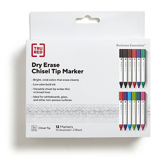 TRU RED™ Tank Dry Erase Markers, Chisel Tip, Assorted, 12/Pack (TR54567