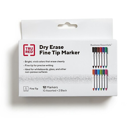 TRU RED™ Pen Dry Erase Markers, Fine Tip, Assorted, 12/Pack (TR54568