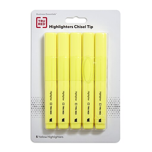 TRU RED™ Tank Highlighter with Grip, Chisel Tip, Yellow, 5/Pack