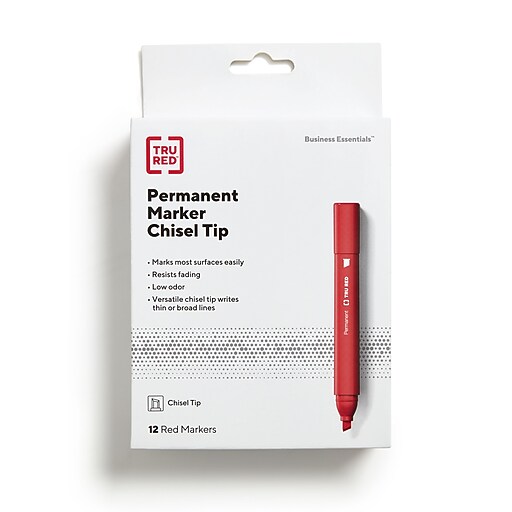 TRU RED™ Tank Permanent Markers, Chisel Tip, Red, Dozen (TR54538) at Staples