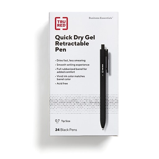 TRU RED™ Retractable Quick Dry Gel Pens, Medium Point, 0.7mm, Black, 24