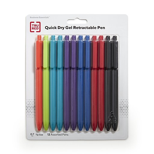 TRU RED™ Retractable Quick Dry Gel Pens, Medium Point, 0.7mm, Assorted