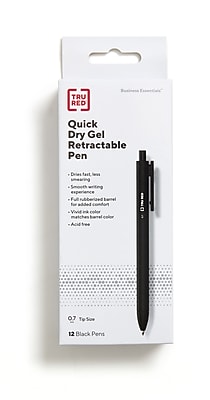 TRU RED Retractable Quick Dry Gel Pens - Medium Point 0.7mm, Black Ink, 12 Pack (TR54498)