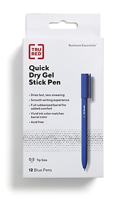 TRU RED™ Quick Dry Gel Pens, Fine Point, 0.5mm, Blue, Dozen (TR54472)