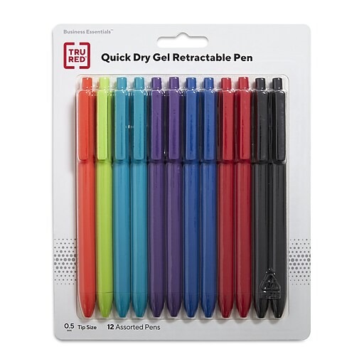 TRU RED™ Retractable Quick Dry Gel Pens, Fine Point, 0.5mm, Assorted
