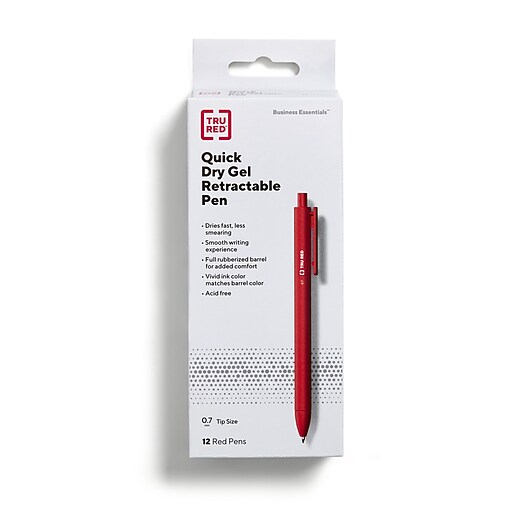 TRU RED™ Retractable Quick Dry Gel Pens, Medium Point, 0.7mm, Red