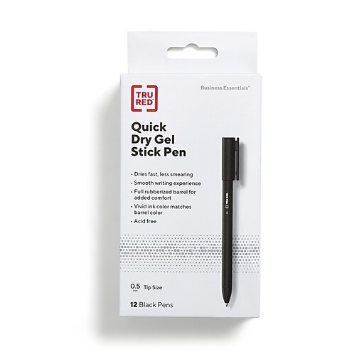 TRU RED™ Quick Dry Gel Pens, Fine Point, 0.5mm, Black, Dozen (TR54471) at Staples