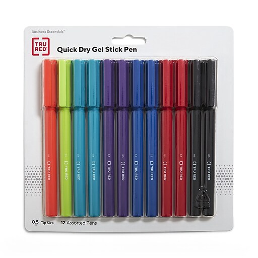 TRU RED™ Quick Dry Gel Pens, Fine Point, 0.5mm, Assorted, 12/Pack