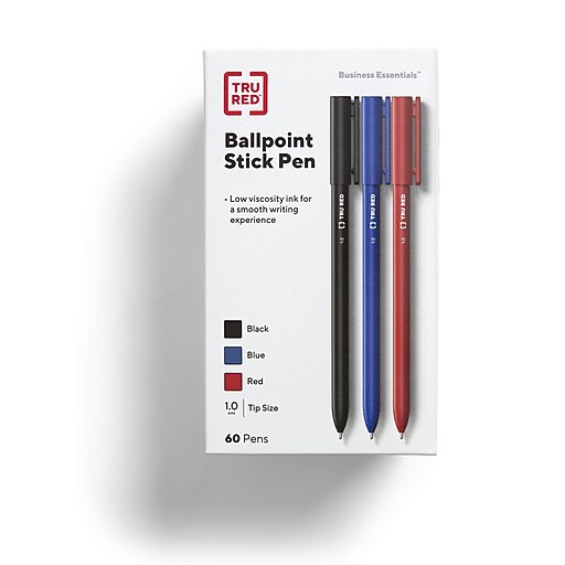 TRU RED™ Ballpoint Pens, Medium Point, 1.0mm, Assorted Colors, 60/Pack (TR54994) at Staples