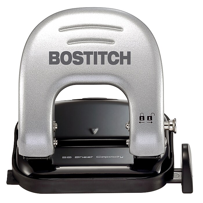 Bostitch EZ Squeeze 2-Hole Punch, 20 Sheet Capacity, Silver