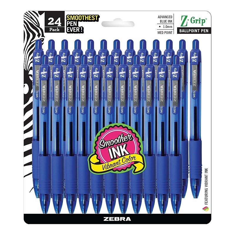 Zebra Z-Grip Retractable Ballpoint Pens, Medium Point, 1.0mm, Blue Ink, 24/Pack (ZEB12225) image 1