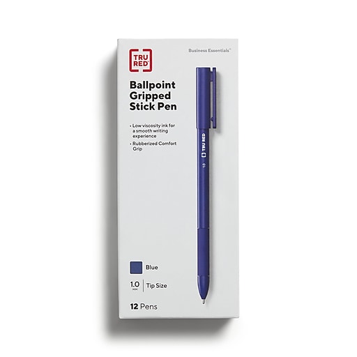 TRU RED™ Ballpoint Gripped Pen, Medium Point, 1.0mm, Blue, Dozen (52865)