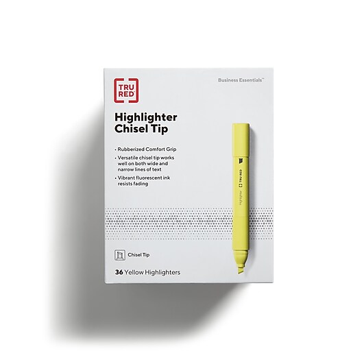 TRU RED™ Tank Highlighter with Grip, Chisel Tip, Yellow, 36/Pack (TR54581) at Staples