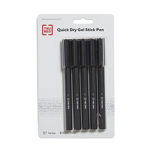 TRU RED™ Quick Dry Gel Pens, Medium Point, 0.7mm, Black, 5/Pack