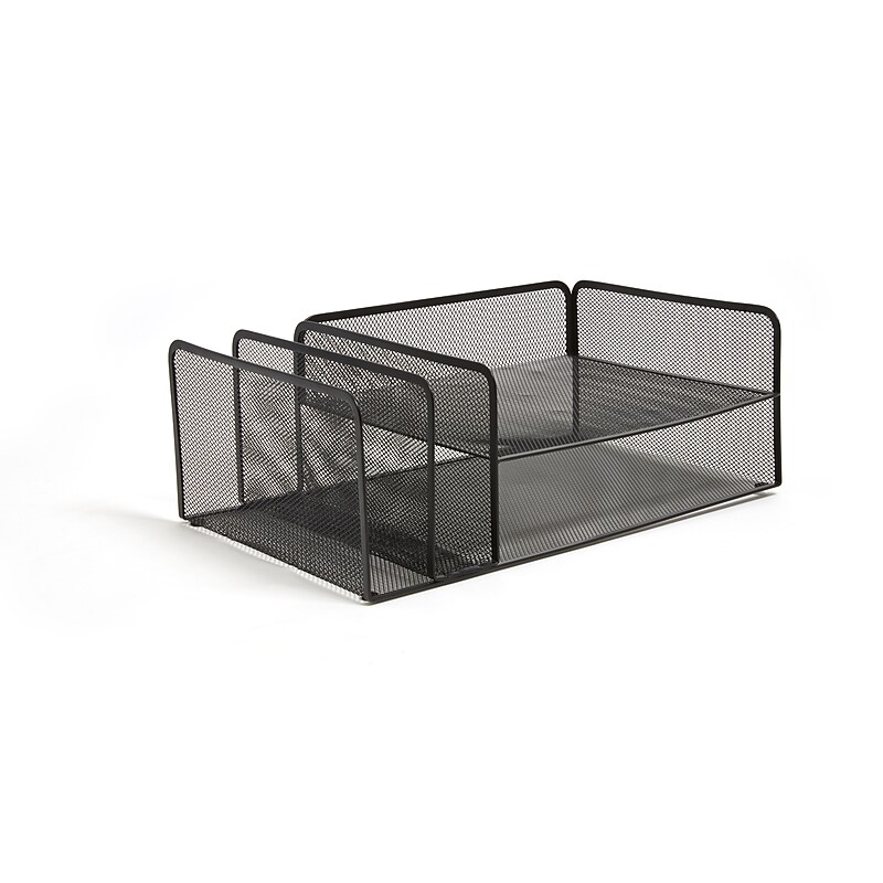 TRU RED Letter Tray Sorter, Two Shelves, 2 Upright Holders, Mesh, Black (TR57588-US) image 1