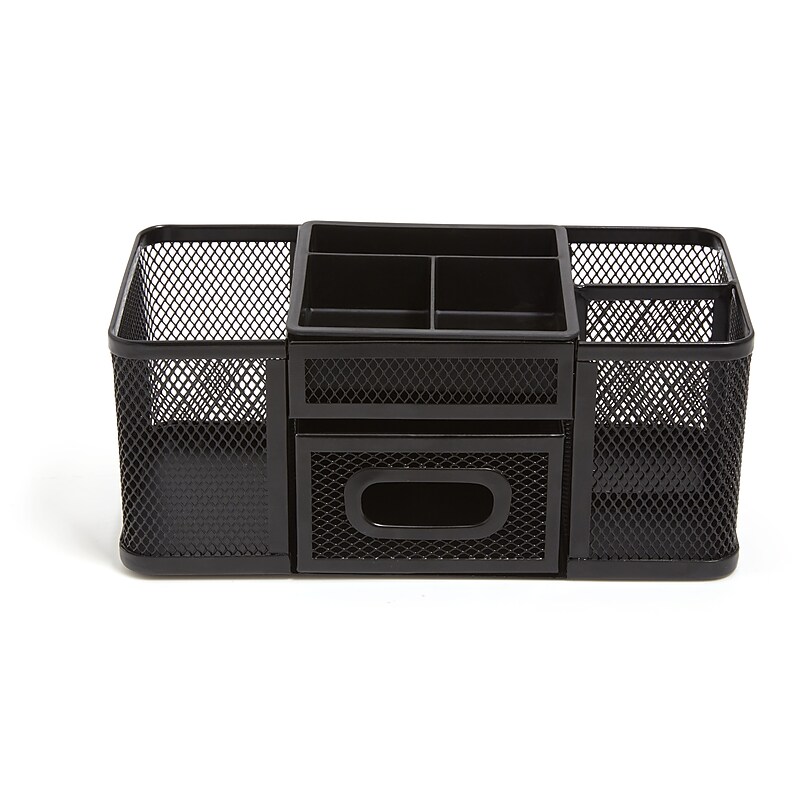 TRU RED Accessories Holder, Organizer Tray, 1 Drawer, 3 Compartments, Mesh, Black (TR57595-US) image 1