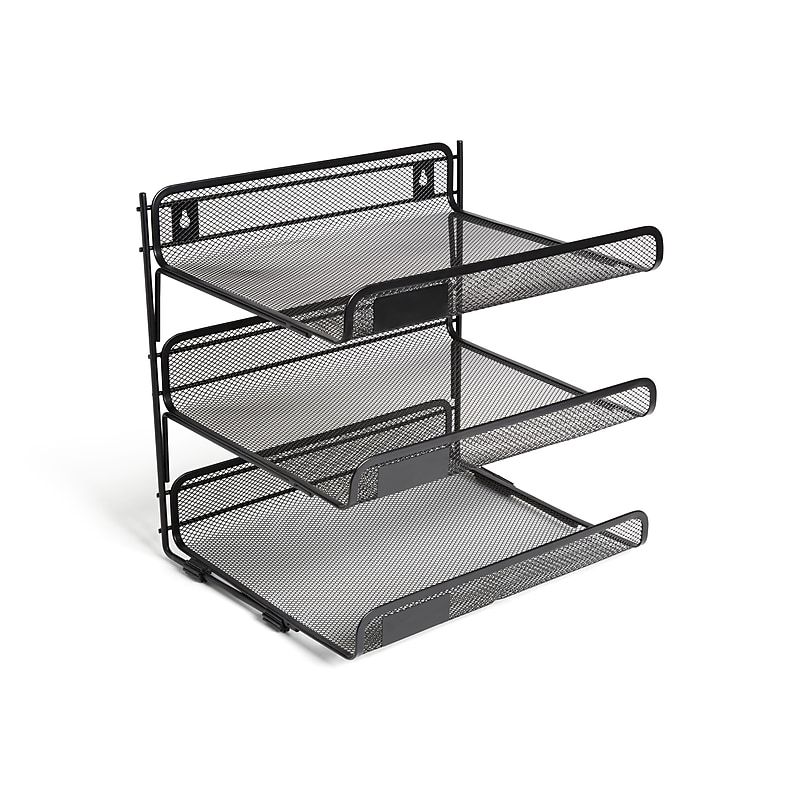 TRU RED Three Tiered Letter Tray Shelf, Mesh, Black, Wall Mountable (TR57602-US) image 1