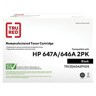 TRU RED™ Remanufactured Black Standard Yield Toner Cartridge Replacement for HP 647A (CE260A), 2/Pack