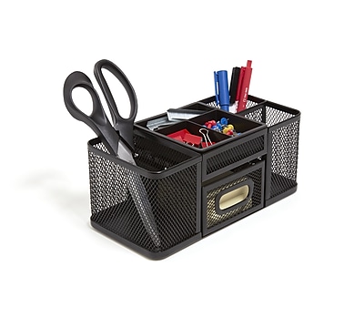 TRU RED 7-Compartment Wire Mesh Accessory Holder, Matte Black (TR57541) | Quill