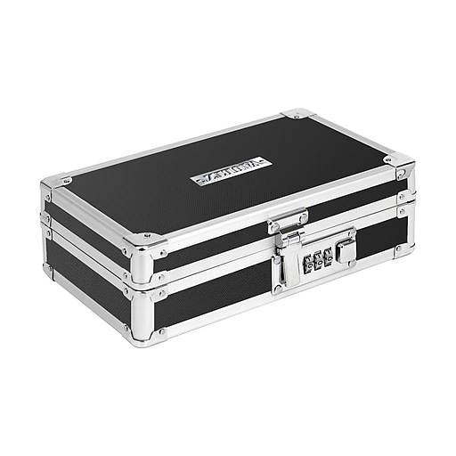 Vaultz® Locking Mini Cash Box with Tray, 2.75" x 8.5" x 5.5", Black