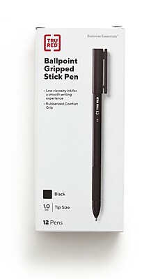 TRU RED Ballpoint Gripped Pen Med Point 1.0mm Blk Dozen TR52864