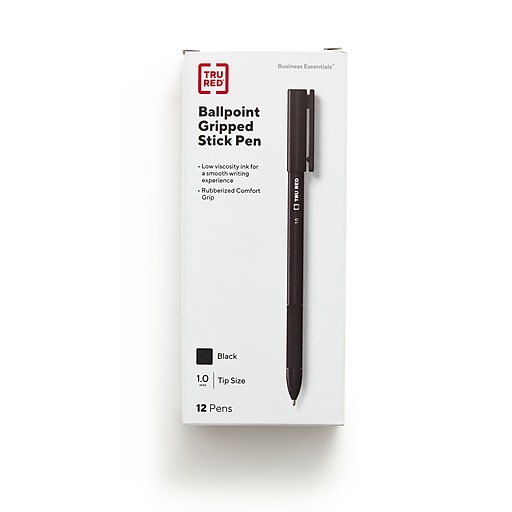 TRU RED™ Ballpoint Gripped Pen, Medium Point, 1.0mm, Black, Dozen (52864)
