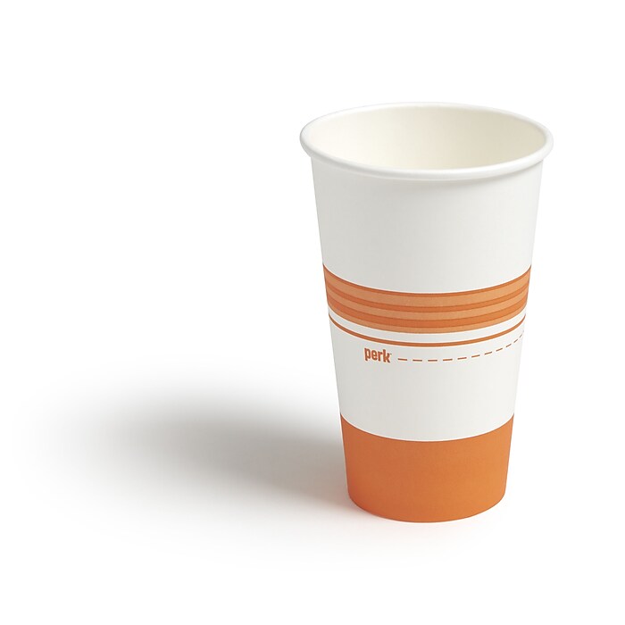 Perk™ Paper Hot Cup, 16 Oz., White/Orange, 50/Pack (PK54368) | Staples