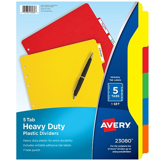 Avery HeavyDuty Blank Plastic Dividers, 5Tab, Multicolor (23080