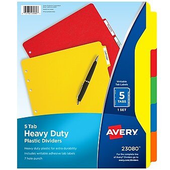 Avery Heavy-Duty Blank Plastic Dividers, 5-Tab, Multicolor (23080)
