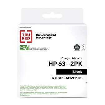 TRU RED™ Remanufactured Black Standard Yield Ink Cartridge Replacement for HP 63 (T0A53AN), 2/Pack