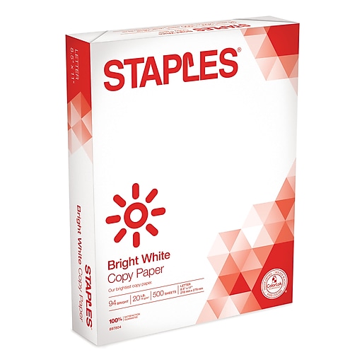 Staples Select 8.5 x 11 Copy Paper, 20 lbs., 94 Brightness, 500