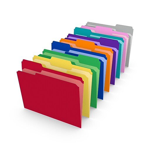 TRU RED™ Reinforced File Folder, 1/3 Cut, Letter Size, Assorted Colors